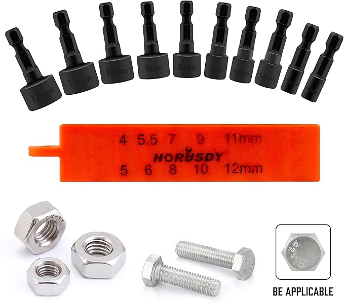 HORUSDY 22-Piece Power Nut Driver Set for Impact Drill, SAE and Metric, 1/4??Nut Driver Hex Keys, Hex Head Drill Bit Set