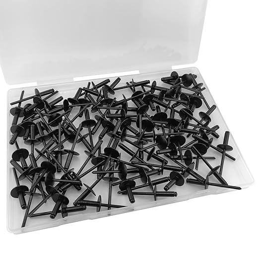 ALLCLEAN 100pcs All Black Large Flange Blind Rivets,3/16 * 5/8" Open End Aluminum Rivets,4.8 * 16 Pop Blind Rivet