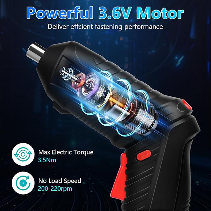 Power Screwdriver Cordless, JENABOM Screwdriver Bits Set Rechargeable, 3.6V Li-ion 3.5N쨌m Max Torque Electric Rotatable Drill Screwdriver for Home Improvement DIY Project, 47 Pcs