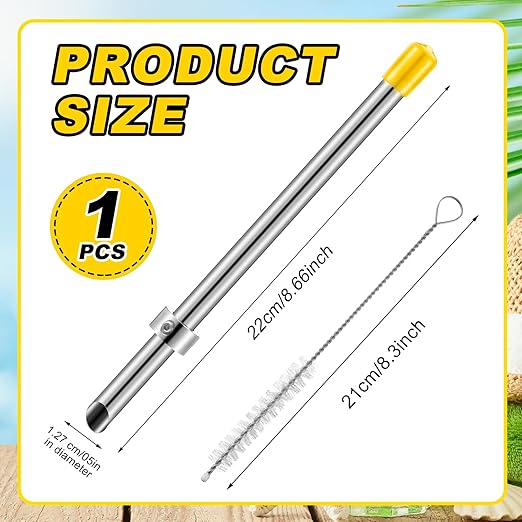 Lasnten 1 Pack Straw Puncher for Plastic Lids Lemonade Cups, Stainless Steel Straw Hole Puncher Punching Tools for Cafe Drinks Deli Container Fresh Squeezed Lemonade Stand Supplies (8.7 Inch,Yellow)