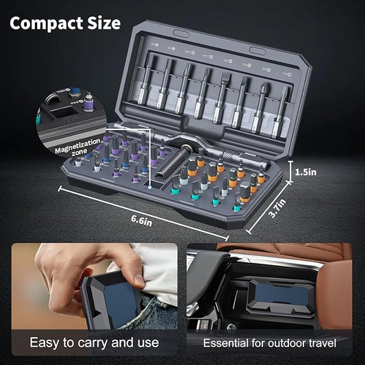 42 in 1 Magnetic Screwdriver Sets - Ratchet allen wrench set with Storage Case, Comes with a detachable T-handle, Furniture Assembly, Bicycle, Computer & DIY Projects
