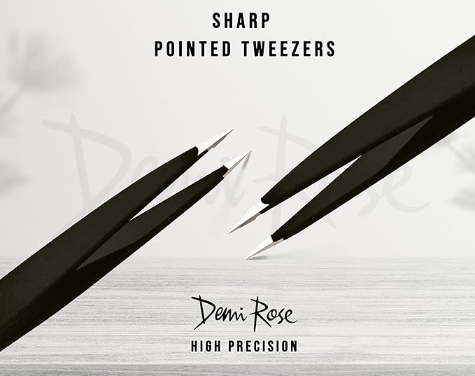 Pointed Tweezers - High Carbon Stainless Steel Fine Point Precision Tweezers for Ingrown Hair Removal - Perfectly Aligned Hand Filed Sharp Tweezer - Needle Nose Tweezers (Black)