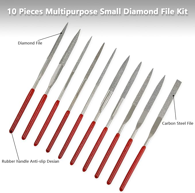 Litoexpe 10-Piece Mini Needle File Set, Multipurpose Small Diamond File Kit for Metal, Crafts, Wood, Plastic Sanding, 2x100mm