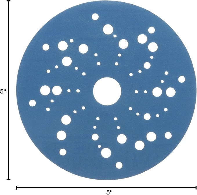 3M Hookit Blue Abrasive Ceramic Aluminum Oxide Hook & Loop Disc - 5 in Diameter Multi-Hole Vacuum Holes - 36166 [PRICE is per BOX]