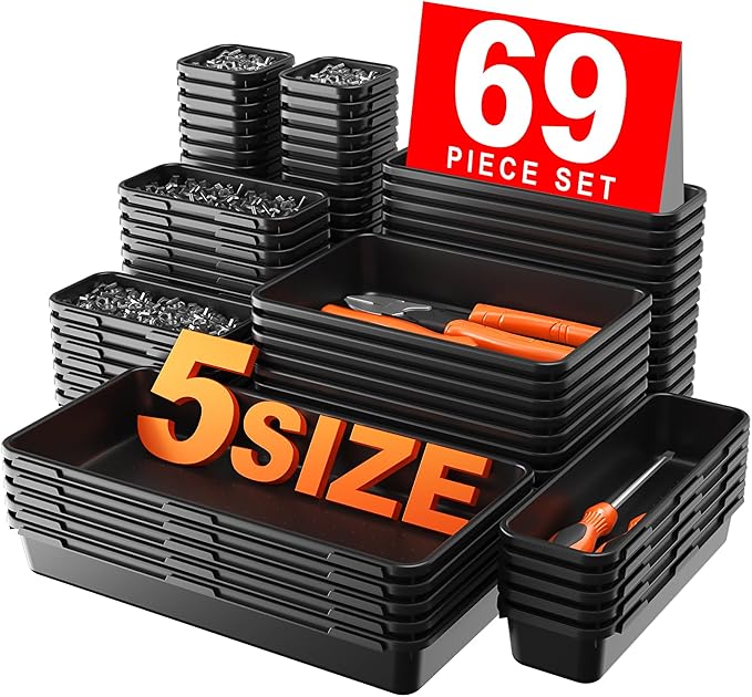 ?륪ore Larger Size?멇-LUGEI??9 PCS-5 Size??Tool Box Organizer Tray Divider Set?륛lack??Desk Drawer Organizer Bin, Garage Organization and Storage Toolbox for Rolling Tool Chest Cart WorkBench Part Widget