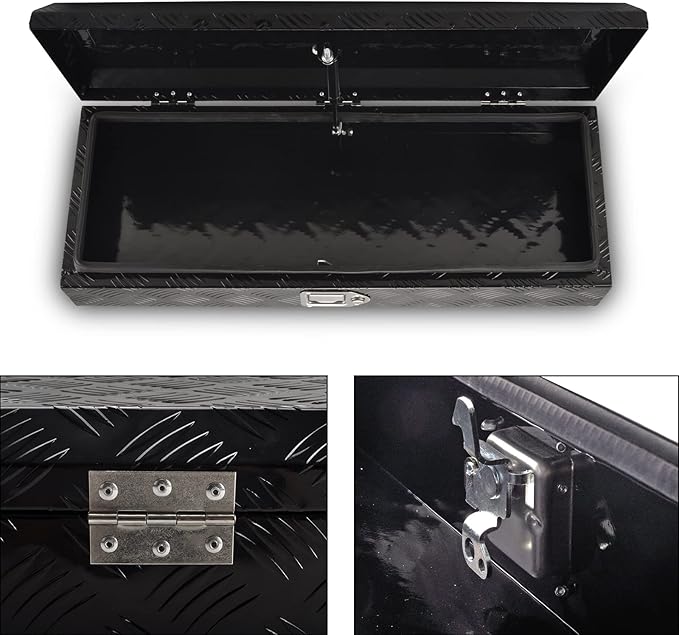 34.5 Inch Aluminum Truck Bed Tool Box 5 Bar Tread Waterproof Truck Tool Boxes Storage Organizer with Lock & Keys, Black(34.5"x12.75"x6.4")