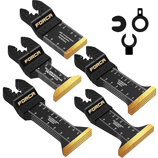 FORCA 25pcs Titanium Oscillating Tool Blades, Universal Multitool Blades for Metal Wood Cutting, Oscillating Saw Blade Kit for Dewalt Bosch Milwaukee Ryobi