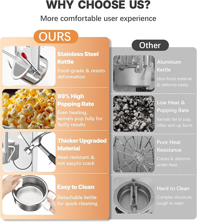 6 Oz Popcorn Machine Maker, Countertop Pop Corn Machine, Tabletop Popcorn Machine, Movie Theater Popcorn Popper Machine with Stainless-Steel Kettle, Measuring Tool for Home Family, 300 W, Red