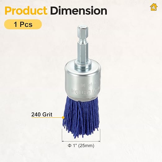 Wire Pen Brush for Drill, 1pcs 1in Crimped Wire Brush for Drill with 1/4in Hex Shank, [for Light Rust Deburring Paint Removal] - 0.05in Nylon Wire/240 Grit