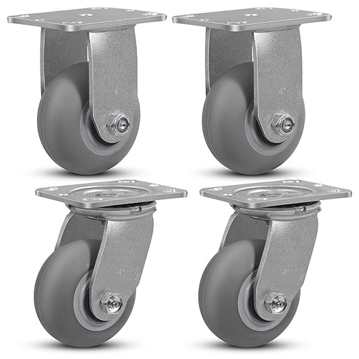 4 inch Thermoplastic Rubber Wheels (Crown Tread)- Casters Set of 4 Heavy Duty - 1400 LB Capacity- Caster Wheels for Furniture Platform Trucks (2 Swivel & 2 Rigid)