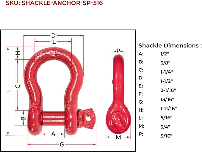 Mytee Products 5/16" Anchor Shackle Forged Carbon Steel w/Alloy Screw Pin WLL # 0.75 Ton (1,500 Lbs.)|Double Rust Protection Heavy Duty D Ring Shackle for Towing, Rigging & Vehicle Recovery (10 Pack)