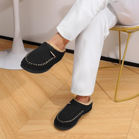 ATHMILE Mens House Shoes Fuzzy Warm Moccasin Memory Foam House Slippers for Men Cozy Winter Mens Slippers for Home Bedroom Indoor Outdoor