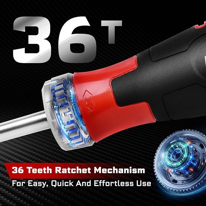 12Pieces Ratcheting Screwdriver Set, 12-in-1 Multi-bit Magnetic Screwdriver Quick-Load Mechanism, S2 Steel Phillips, Slotted, Torx, Square Bits, Impact Bit Holder with Eva Foam Storage Tray