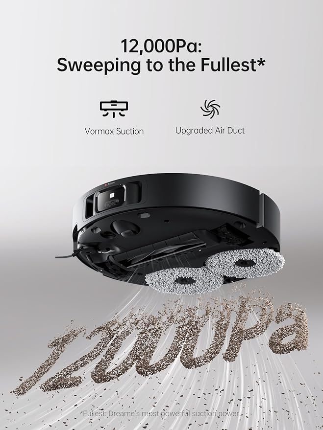 DREAME X40 Ultra Robotic Vacuum with Removable & Liftable Mop, 12,000Pa Suction, Side Brush Extensive Cleaning, 158째F Mop & Washboard Self Cleaning, Auto-Empty, Auto Refill, liftable Brushes