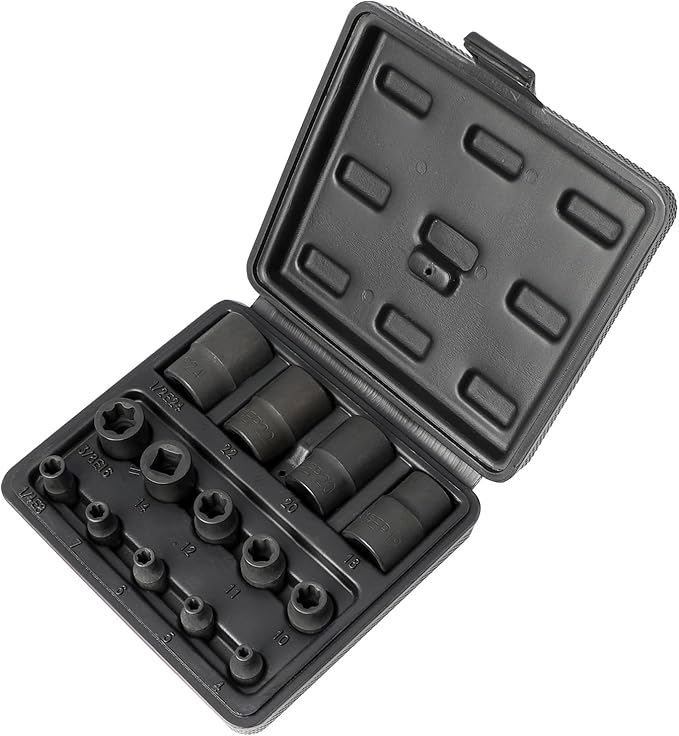 External Torx Plus Socket Set 6 Point EP Socket EP4, EP5, EP6, EP7, EP8, EP10, EP11, EP12, EP14, EP16, EP18, EP20, EP22, EP24 with 1/2'' 3/8'' 1/4'' Dr E-Torx Plus Socket 14pc