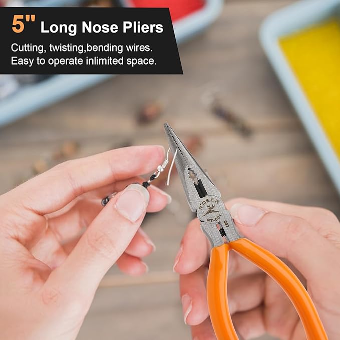 Rongon 3Pack-Mini Needle Nose Pliers 5" Small Long Nose Pliers with Wire Cutters for Jewelry, Making, DIY, Working in Tight Areas (3Pcs)