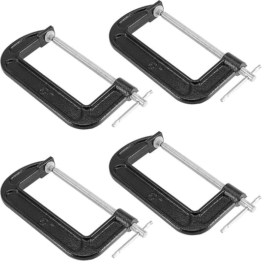 JAPCHET 4 Packs 6 Inches Black C Clamp, Malleable Iron C-clamp, Heavy-Duty C-Clamp for Metalworking, Woodworking, 6-Inch Max Jaw Opening, 2-3/4 Inch Throat Depth