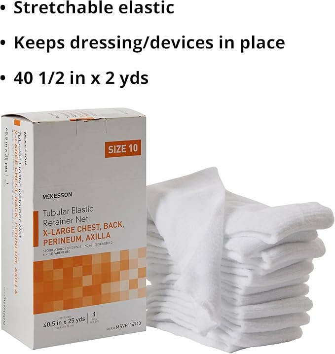 McKesson Tubular Elastic Retainer Net Dressing, Non-Sterile, Chest, Back, Perineum, Axilla, Size 10, 40 1/2 in x 25 yd, 1 Count, 1 Pack
