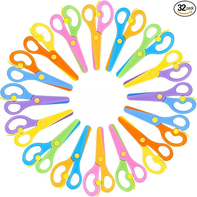 LOVESTOWN Kids Safety Scissors, 16 PCS Blunt Tip Toddler Scissors for Preschool Training, Anti-Pinch Design, Child Hand-Eye Coordination Development, Playdough Cutting Tools & Craft Activities