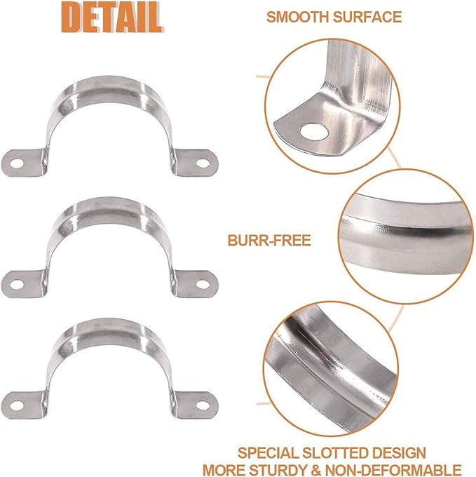 6 Pcs 4inch Rigid Pipe Strap,Two Hole Stainless Steel Strap U Bracket, Widened Tube Strap Tension Clip Assortment Kit Heavy Duty Pipe Clamp（110mm）