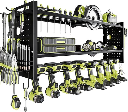 Power Tool Organizer Wall Mount,Cordless Drill Hanger Storage Rack 8 Drill Holder,3 Layers Heavy Duty Power Tool Storage Rack (Black)