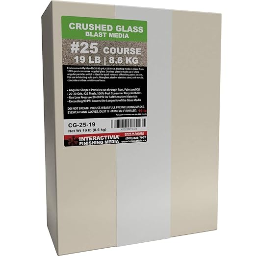 20-30 Grit (#25) Crushed Glass Abrasive - 19 lb or 8.6 kg - Blasting Abrasive Media (Course - Very Large) #25 Mesh - 940 to 559 Microns - for Blast Cabinets Or Sand Blasting Guns