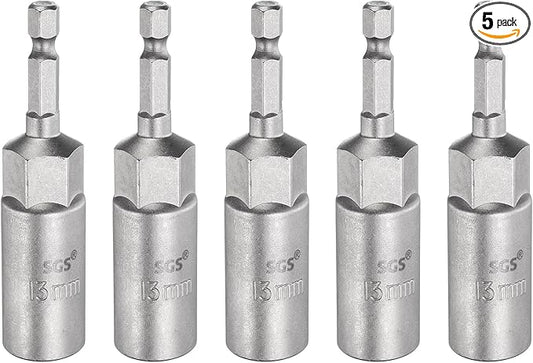 HARFINGTON 5pcs Nut Driver Drill Bit 13mm Metric Socket 1/4" Hex Shank 3.15" (80mm) Long 6-Point Sockets Quick Change CR-V Steel Bolt Setters for Power Drill Drivers