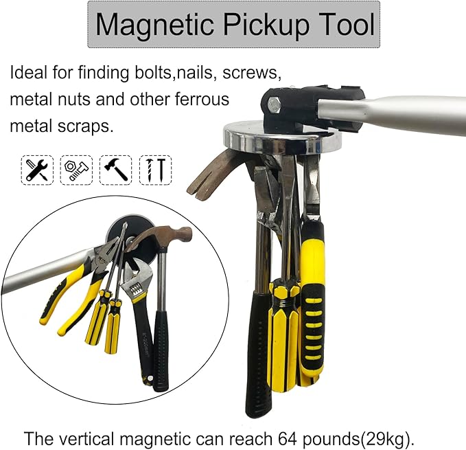 Telescoping Magnetic Sweeper Pickup Tool, Retractable 27" to 43" with Super Strong Magnet, Screws Parts Finder with 64LB Pull Capacity for Pick up Nails, Screws, and Metal Parts