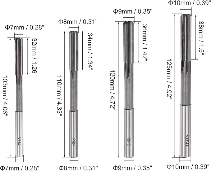 uxcell Chucking Reamer Set Lathe Machine Reamer Straight Flute Milling Cutter High Speed Steel H8 Tolerance (2mm 3mm 4mm 5mm 6mm 7mm 8mm 9mm 10mm) 9pcs