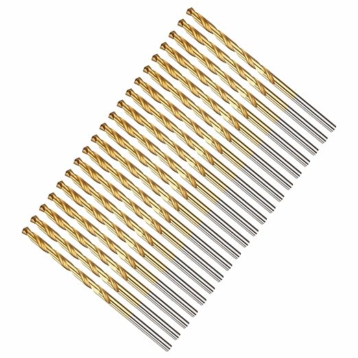 Drill Bit, 1/8" Cutting Diameter, 4341 HSS Jobber Bits TiN Coated 135° Cutting Angle - (Applications: for Drilling Soft Metal Plastic Wood), 20-Pieces