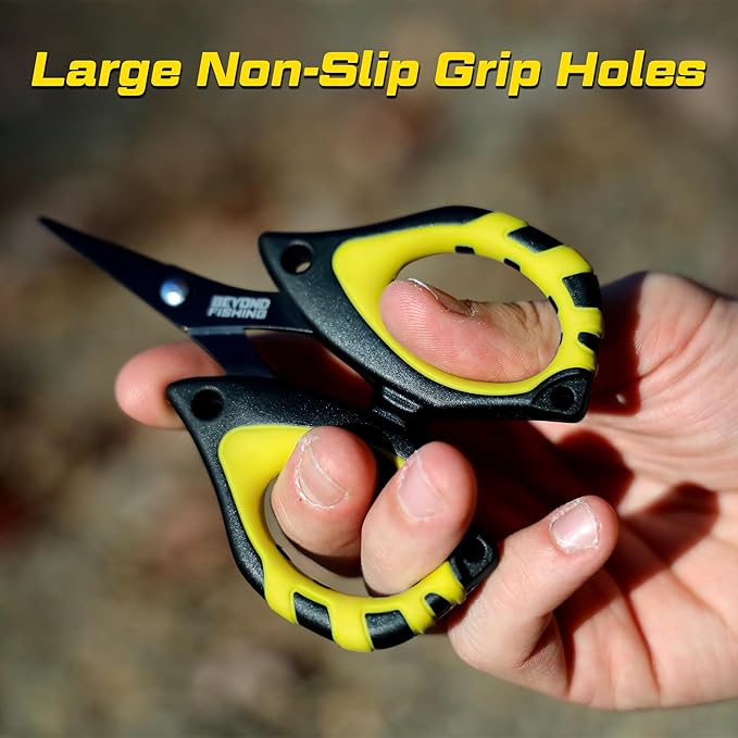 Beyond Fishing - 4.5??Fishing Scissors for Braided Line, Stainless Steel with Serrated Blades, Non Slip Grip, Large Finger Holes Fishing Line Cutter