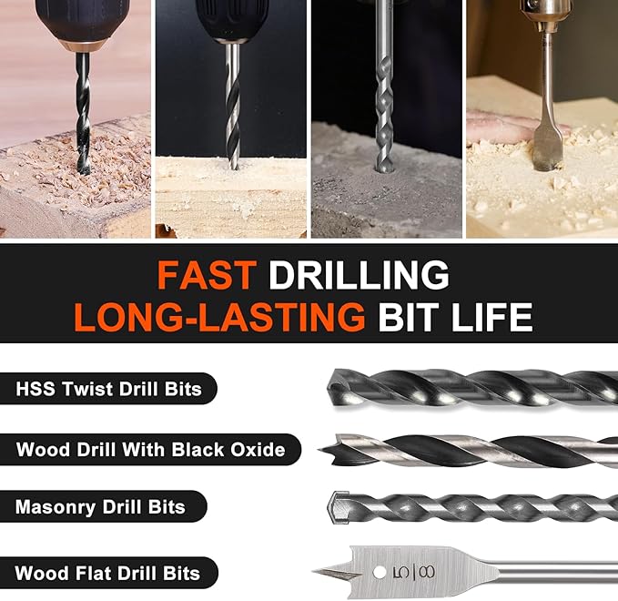 COMOWARE 200Pcs Drill Bit Set & Screwdriver Bit Kit - HSS/CR-V Multi-Purpose Bits in Transparent Storage Case, Impact Driver Accessories for DIY Projects, Home Repairs, Professional Use