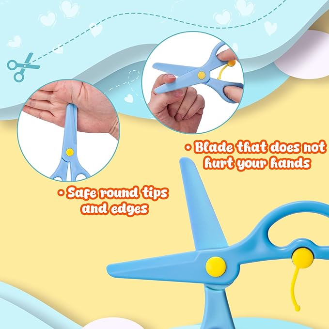 LOVESTOWN Kids Scissors, 8PCS Blunt Tip Training Safety Scissors Stocking Stuffer for Toddler & Children, Anti-Pinch Design, Child Hand-Eye Coordination Development, Art Craft Cutting Paper Supplies