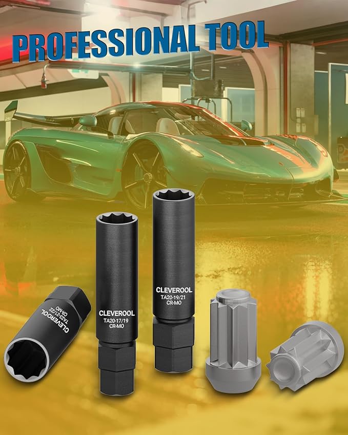 10 Spline Lug Nut Socket, Compatible with Bimecc 10-Spline Lug Nuts and Lug Bolts, Replacement for TA20-19/21, 10-Spline Lug Nut Key with 19MM and 21MM Hex Drive, CR-MO