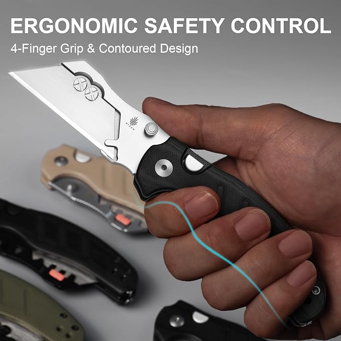 Kizer C01C Uti 1 (Dual-screw Version) Utility Knife, Button Liner Lock Box Cutter EDC Pocket Knife with 5PCS Razor Blades, Black G10 Handle Small Folding Knives with Clip for Men Women, V3488.29JSA3