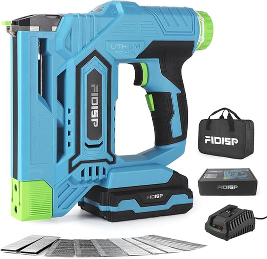 18 Gauge 2 in 1 Cordless Nail Gun/Stapler, 20V Battery Powered Brad Nailer/Stapler with Battery, Charger, Storage Bag, 1000 Staples and Nails for Carpentry & DIY(Blue)