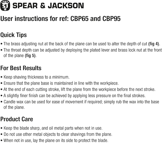 Spear & Jackson CBP95 9 1/2" Carpenters Block Plane