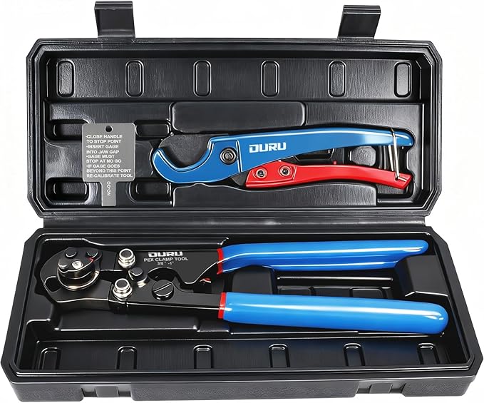2 IN 1 Ratchet Pex Crimping Tool Pliers Cinch and Remove Combo Function Professional Pex Crimper Long Handle Pex Pinch Tool Pex Pipe Crimp Tool for 3/8" to 1" Stainless Steel Clamps in Plastic Box