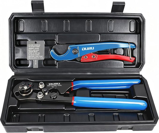 2 IN 1 Ratchet Pex Crimping Tool Pliers Cinch and Remove Combo Function Professional Pex Crimper Long Handle Pex Pinch Tool Pex Pipe Crimp Tool for 3/8" to 1" Stainless Steel Clamps in Plastic Box