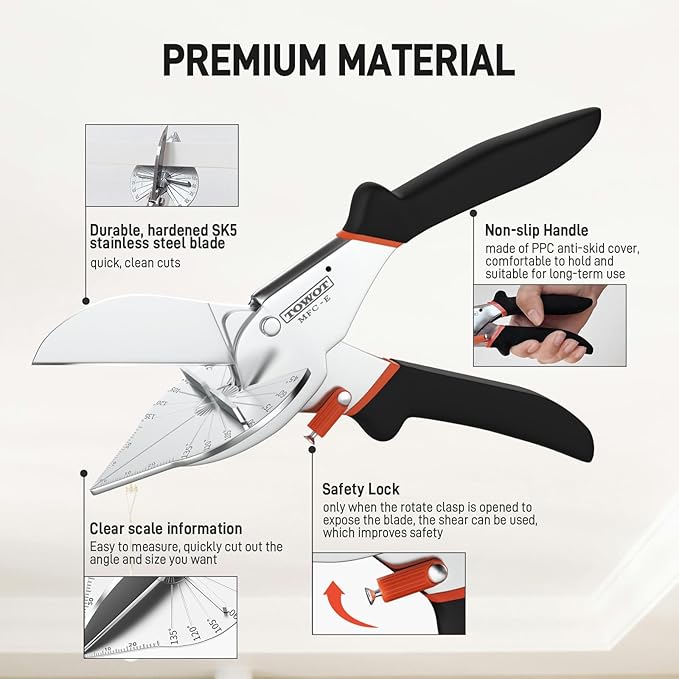 TOWOT Angle Miter Shears Cutter, Angular Trim Cutter of Molding, Adjustable at 45 To 135 Degree With Safety Lock Hand Tools for Cutting Plastic, PVC and Molding Trim