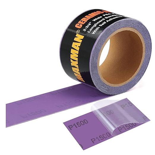 MAXMAN 1500 Grit Sandpaper Roll, PSA Purple Film Ceramic Longboard Sand Paper, 2-3/4" Wide Continuous 20 Yard Long Continuous Roll, Self Adhesive Stickyback for Auto, Wood, Metal, Hand Sanding Blocks