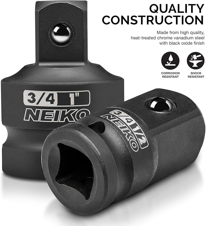 NEIKO 30223A 8 PC Impact Socket Adapter Set, Standard SAE Size, Cr-V Steel, Impact Driver & Wrench Conversion Kit, Locking Impact Socket Adapters & Reducer Set, Ball Detent, 1/4”, 3/8”, 1/2", 3/4”, 1”