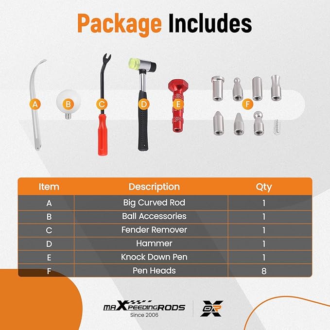 maXpeedingrods Car Dent Repair Kit, Paintless Car Dent Removal Tool, Car Dent Puller, Curved Rod Crowbar, Big Size Dent Rods, Car Front Fender Dings Remover