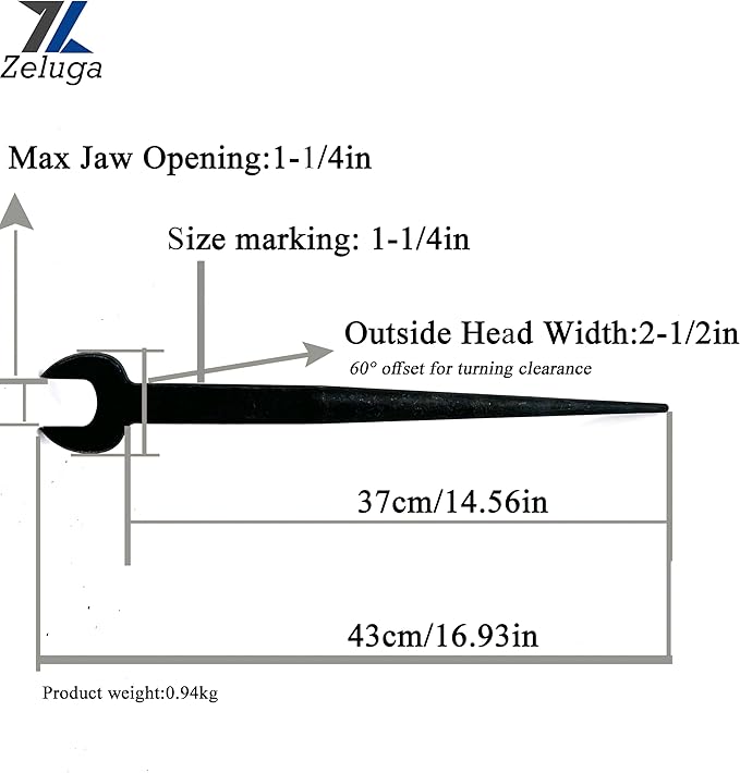 25-510 Spud Wrench, 3/4-Inch Bolt for Heavy Nut, 1-1/4-Inch Nominal Opening, 17 Inch Length