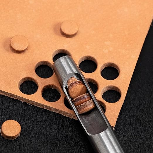 WUTA 6Pcs Hollow Punch Leather Hole Cutter 1mm-5mm Round Punch Tool Set, Leathercraft Working Kit for Watch Band, Fabric, Plastics, Gasket Belt (1+1.5+2+3+4+5mm)