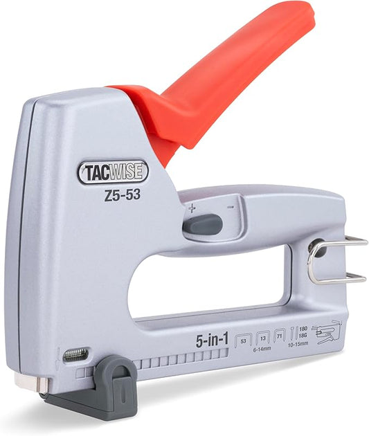 Tacwise 1748 Heavy Duty 5-in-1 Metal Staple/Nail Gun, Z5-53 Manual Stapler and Brad Nailer Compatible with Type 71, 13 and 53 (JT21) Staples, with 18G Nails and 180 Series Headless Pins