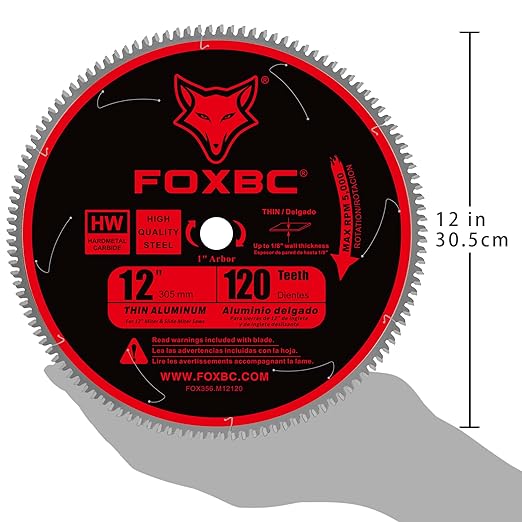 FOXBC 12 Inch Aluminum Cutting Saw Blade, 120T Tooth, TCG with 1-Inch Arbor