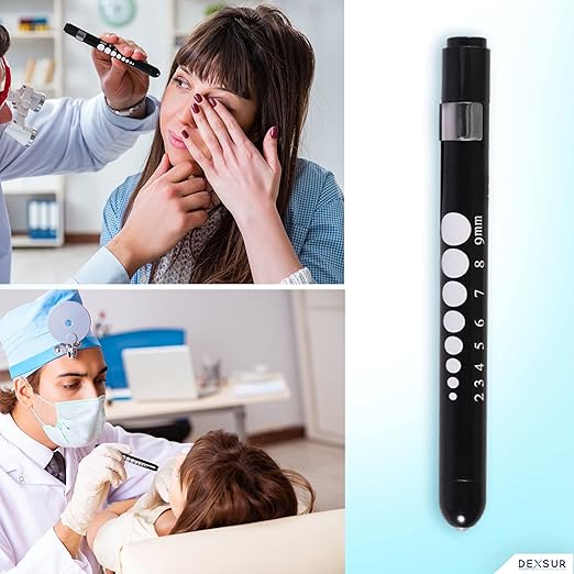 Diagnostics Kit - Percussion Taylor Reflex Hammer + C 128 & C 512 Tuning Forks + Bandage Scissors + Pupil Gauge Pen Light in Carrying Case - 6 Pieces Set - Black & Silver