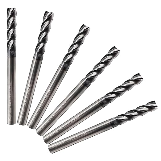 6 Pcs 1/8" Carbide Square End Mill, 4 -Flute TIALN Coated CNC Mill Bits for Steel, End Mills for Precision Milling Tasks