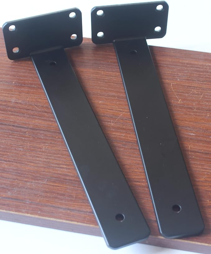 8 Pack - 10 inch Black Hidden L Shelf Bracket (1/5 Inch Thicked) Iron Floating Shelf Brackets Rustic Industrial Metal Brackets for Shelf Support